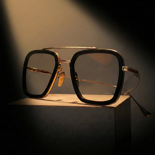 DITA Flight 006 eyewear completed through the Lens Art® luxury reglazing service with bespoke progressive prescription lenses, custom grey gradient tint, Transitions® GEN S Grey and Glamour coating.