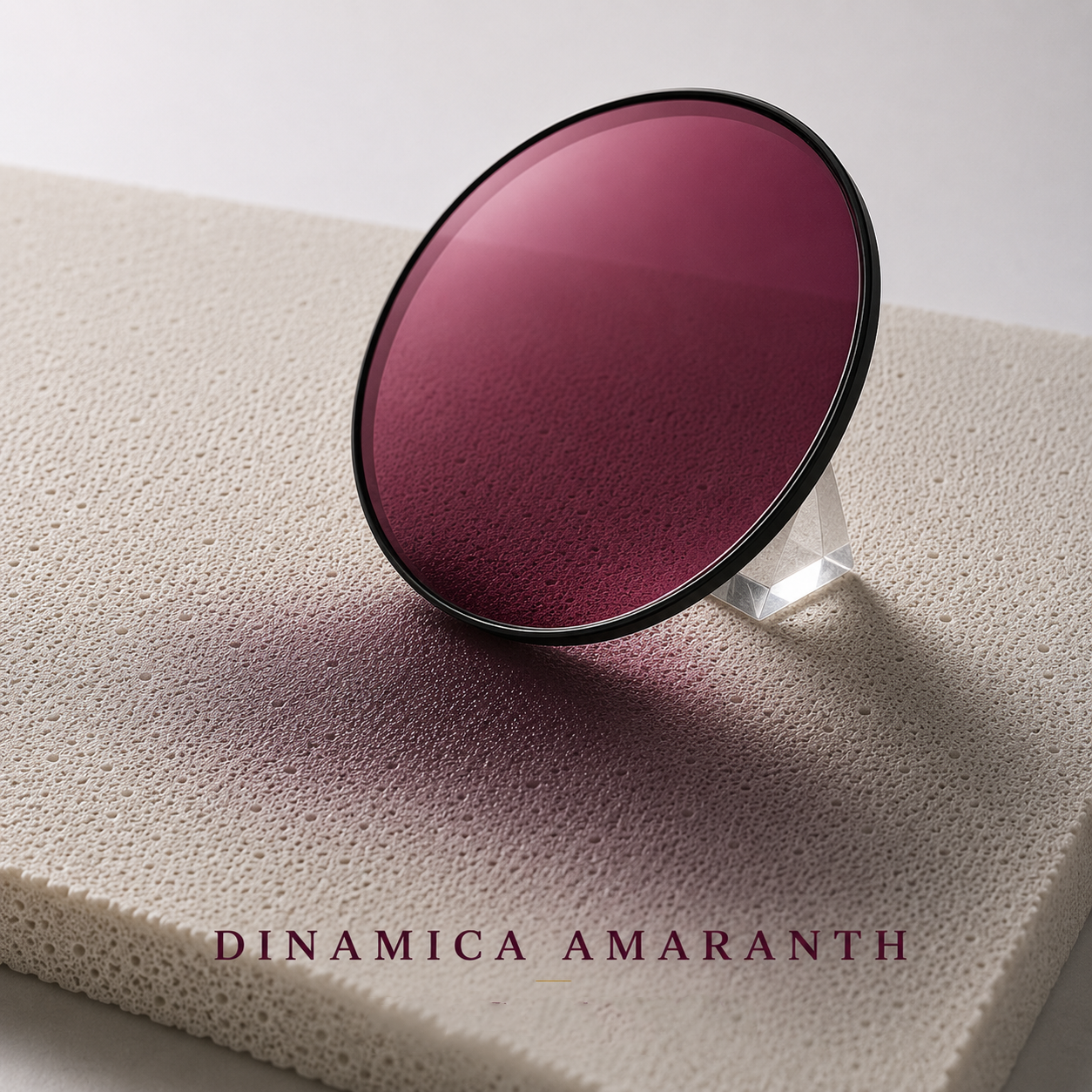 Bespoke Marma Dinamica Amaranth photochromic lens by Lens Art for luxury prescription reglazing and custom lens design.