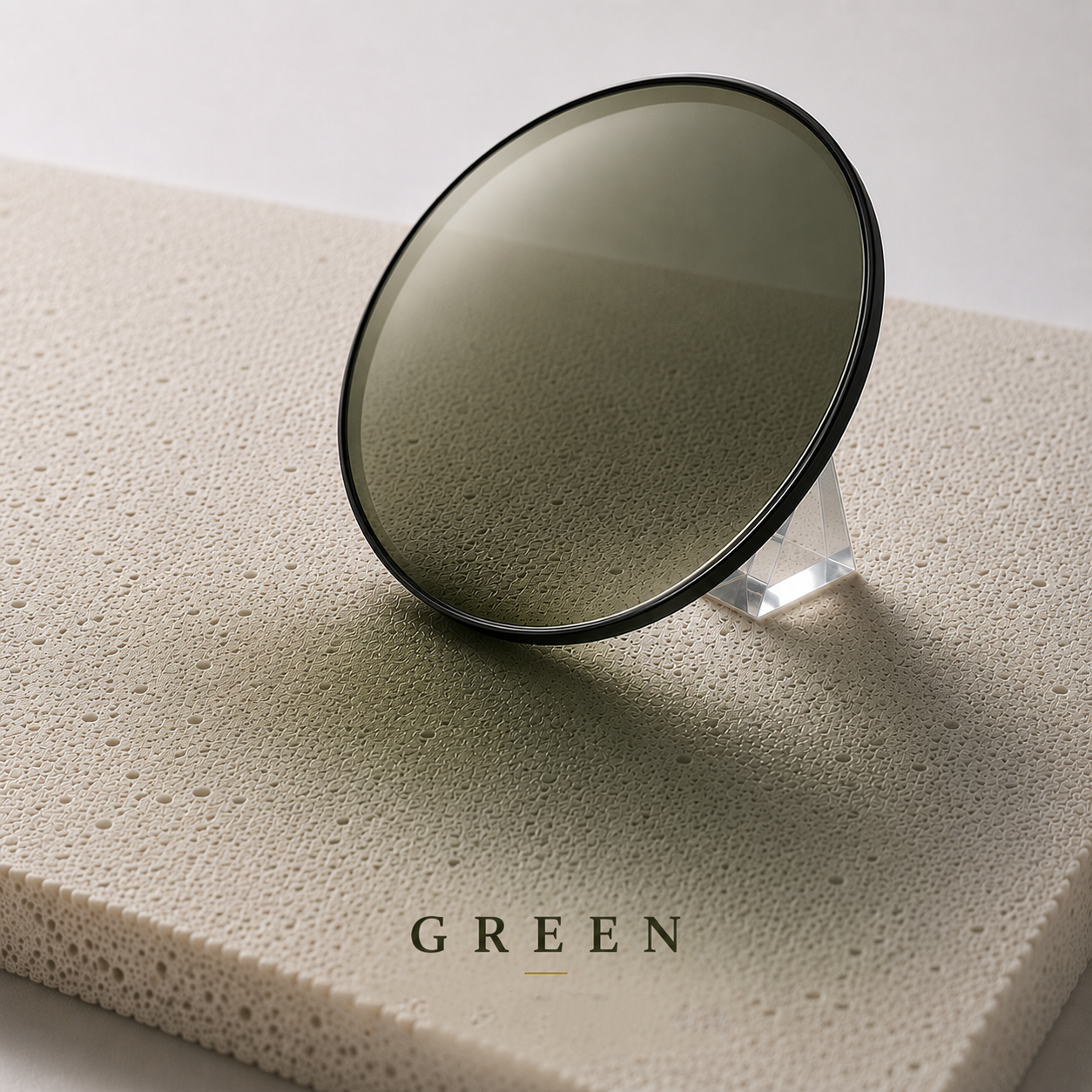 Bespoke Marma Dinamica Green photochromic lens by Lens Art for luxury prescription reglazing and custom lens design.