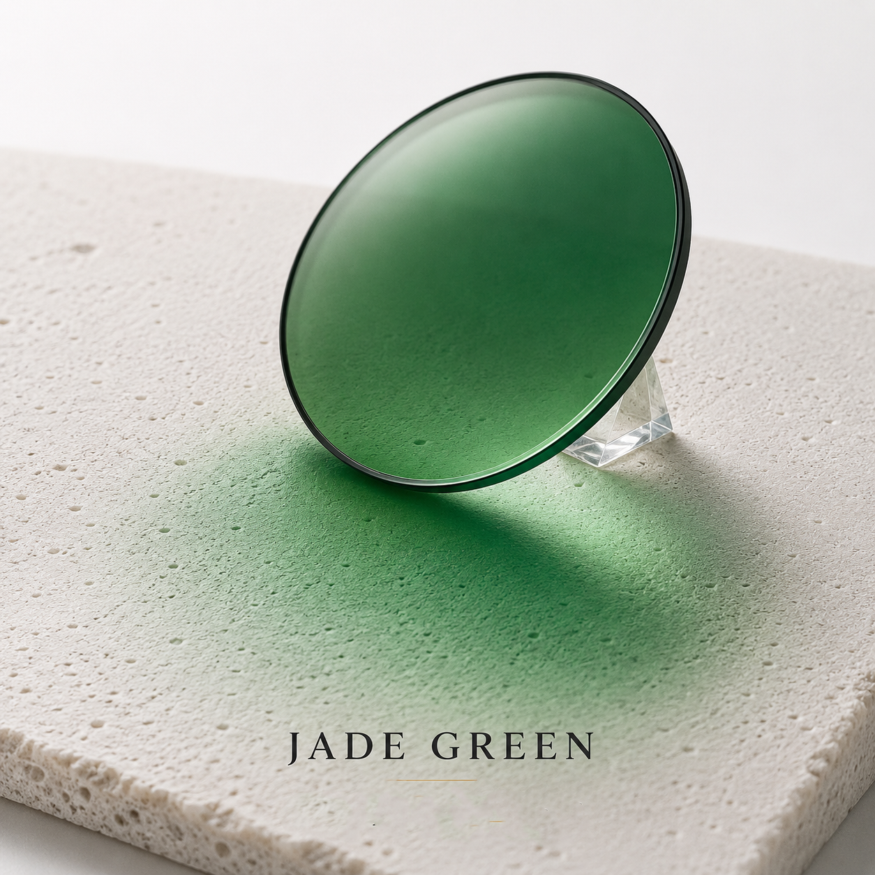 Bespoke Marma Dinamica Jade Green photochromic lens by Lens Art for luxury prescription reglazing and custom lens design.