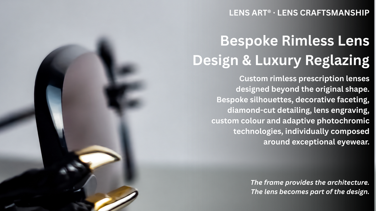 Anna-Karin Karlsson Claw before and after bespoke rimless lens shape redesign by Lens Art