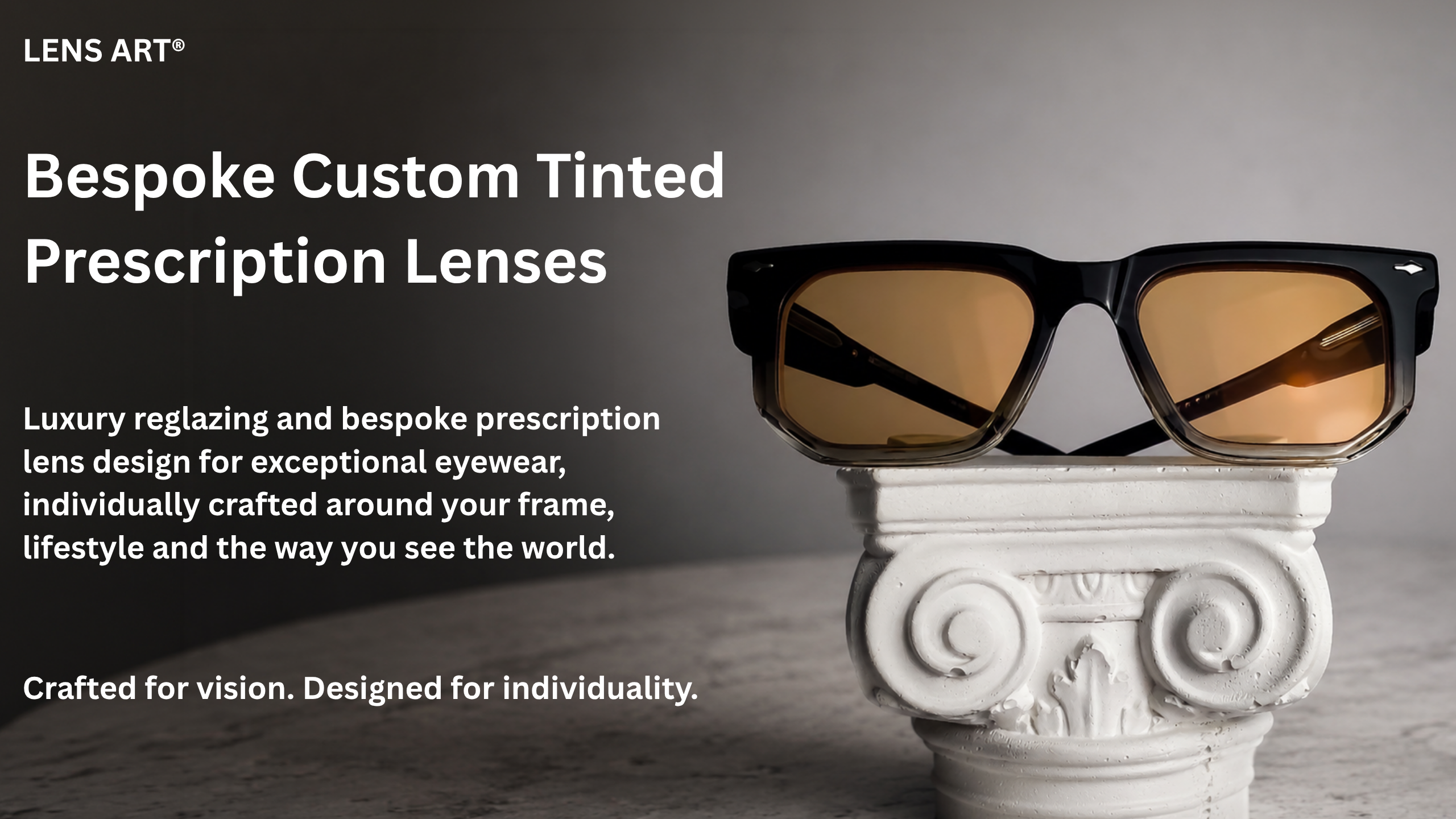 Luxury reglazing of Jacques Marie Mage Yoshi eyewear with bespoke custom tinted prescription lenses, individually designed by Lens Art® for exceptional eyewear.