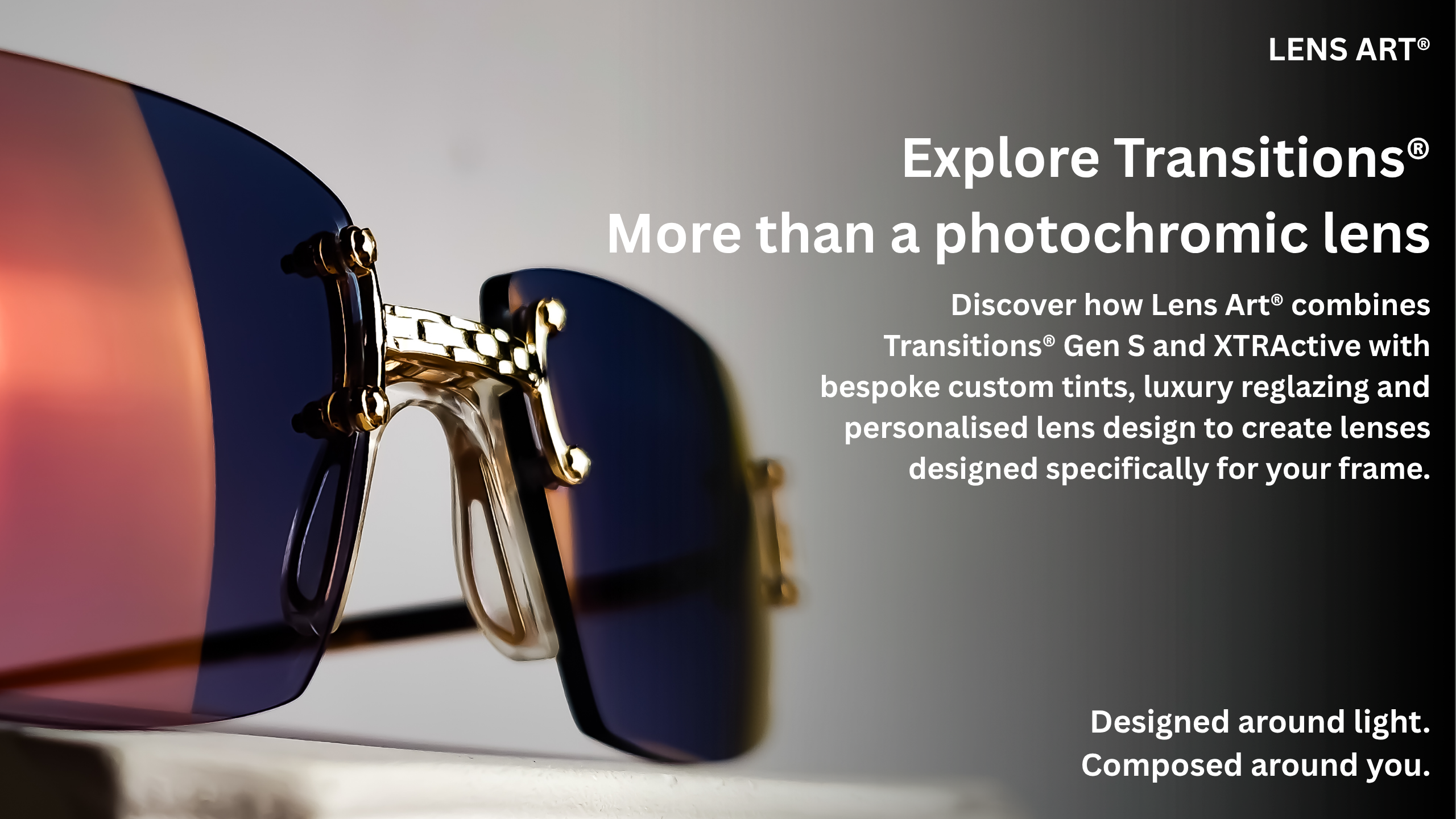 Vintage Tiffany Lunettes reglazed with bespoke Tiffany Blue gradient Transitions® GEN S™ Amethyst lenses and Glamour coating by Lens Art®.