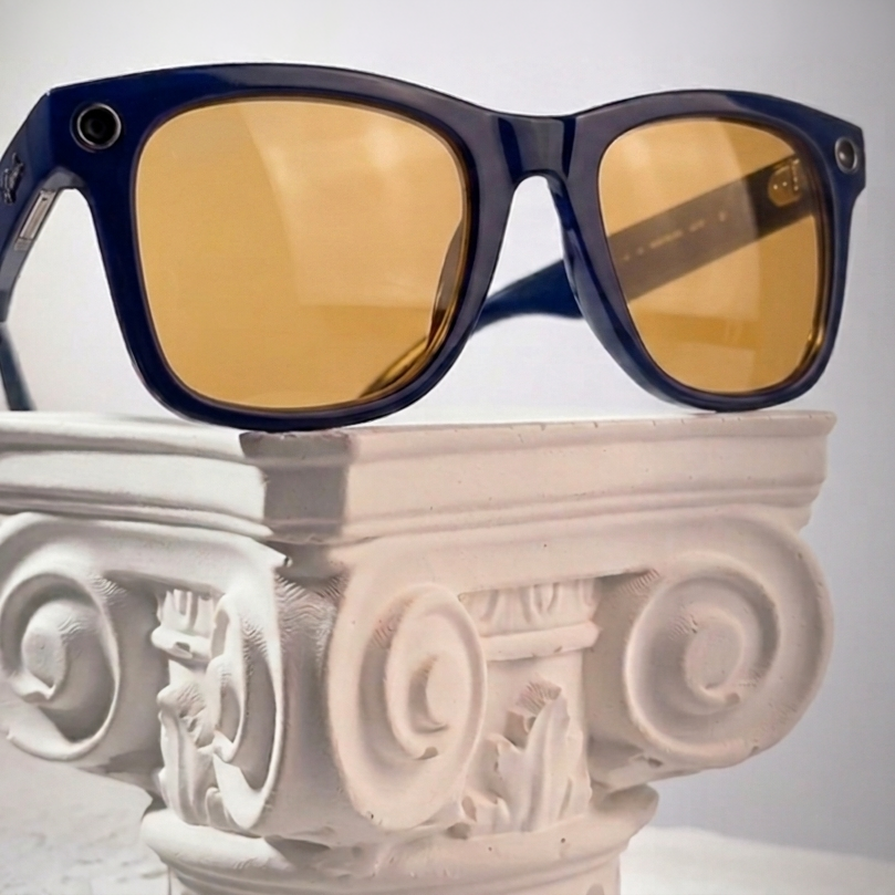 Ray-Ban Meta glasses with custom amber tinted prescription lenses by Lens Art