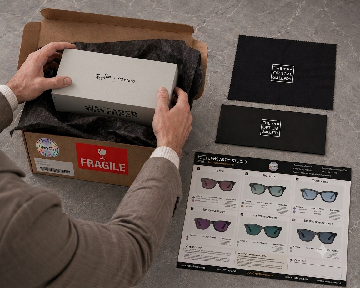 Ray-Ban Meta glasses prepared for prescription lens reglazing by Lens Art at The Optical Gallery